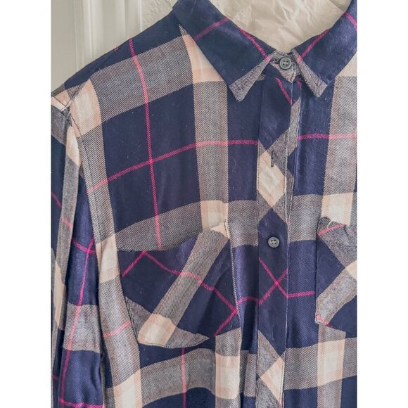 Sandra Ingrish Hunter Plaid Long-sleeve Button-down Shirt Women Blue M - Picture 7 of 13
